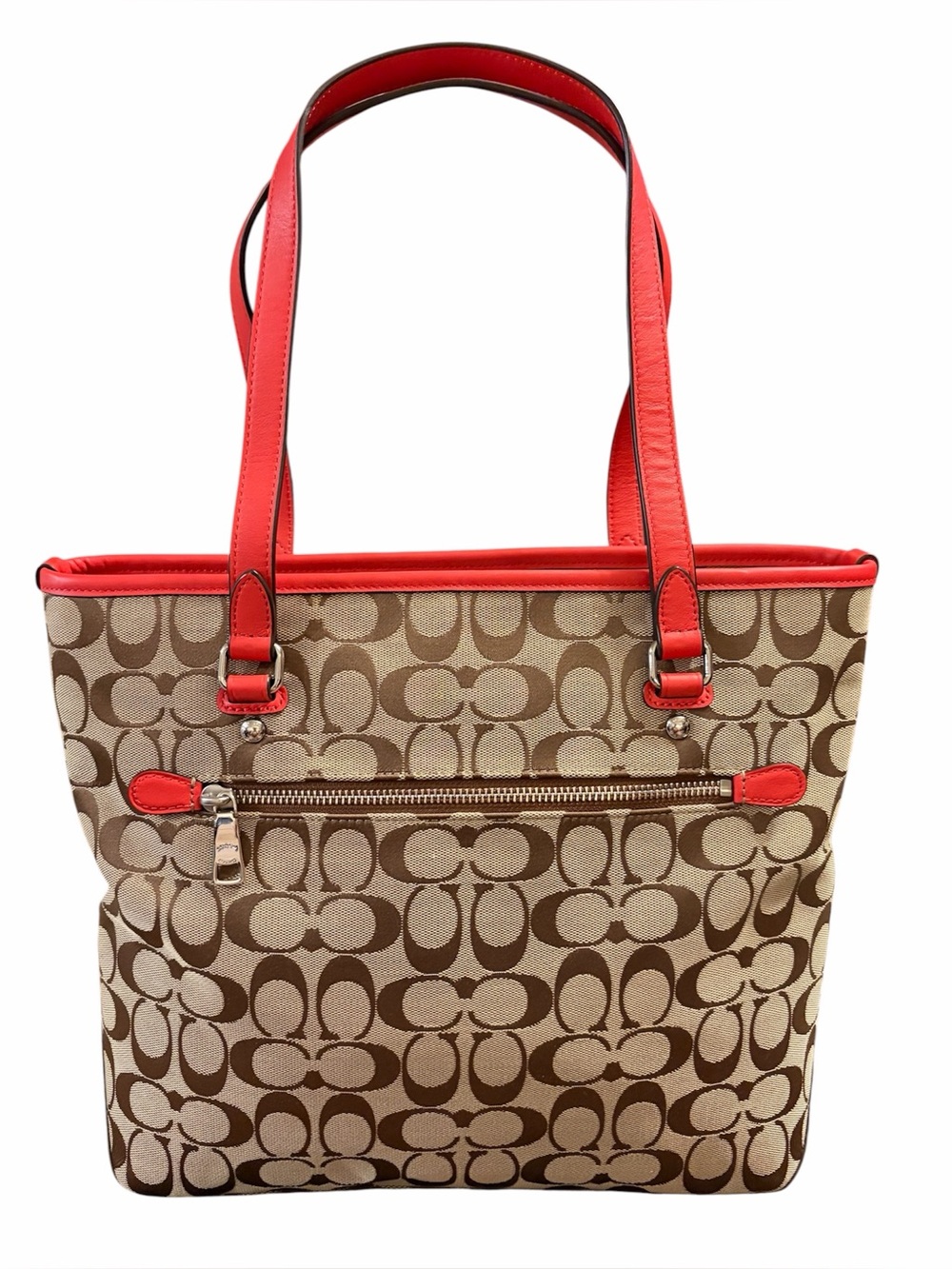 NWT Coach Signature Zip Top Tote Cardinal Red & Khaki - Picture 9 of 12